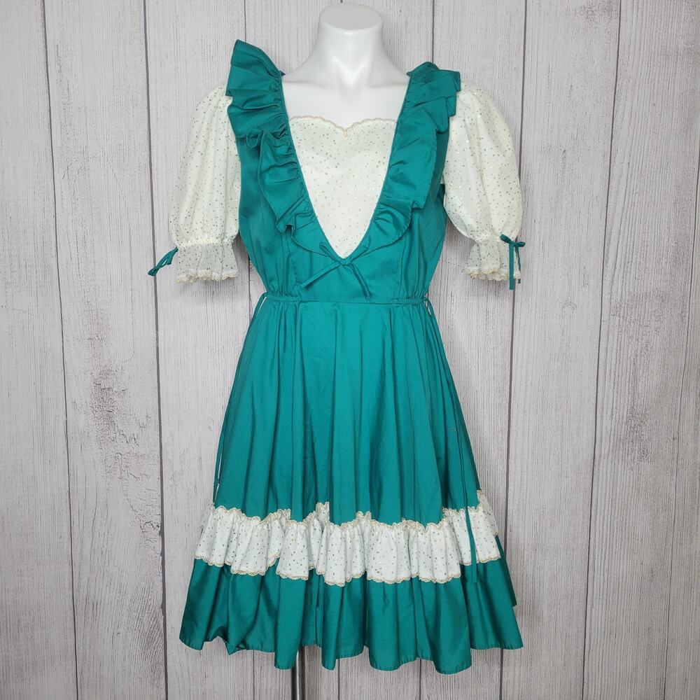 Vintage Malco Modes Partners Please Teal Sparkle Lace Square Dancing Dress 10